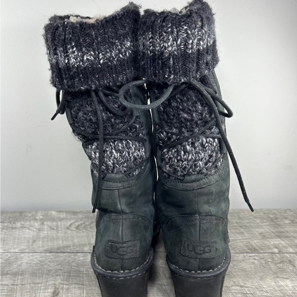 UGG 1936 Skylair Black Leather Wedge Heel Sheepskin Lined Womens Boots Size 9 - Picture 6 of 9